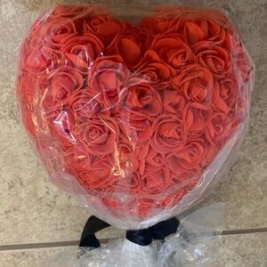 New! Rose Heart “Just For You” Cute Red Handmade Roses. Approx. 7” x 7”.